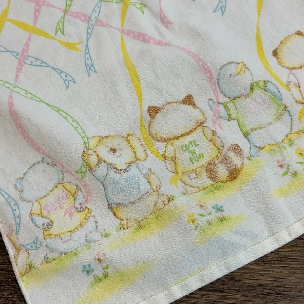 Vtg Hallmark Shirt Tales Baby Blanket Receiving Pastel 1980s Hallmark Critters